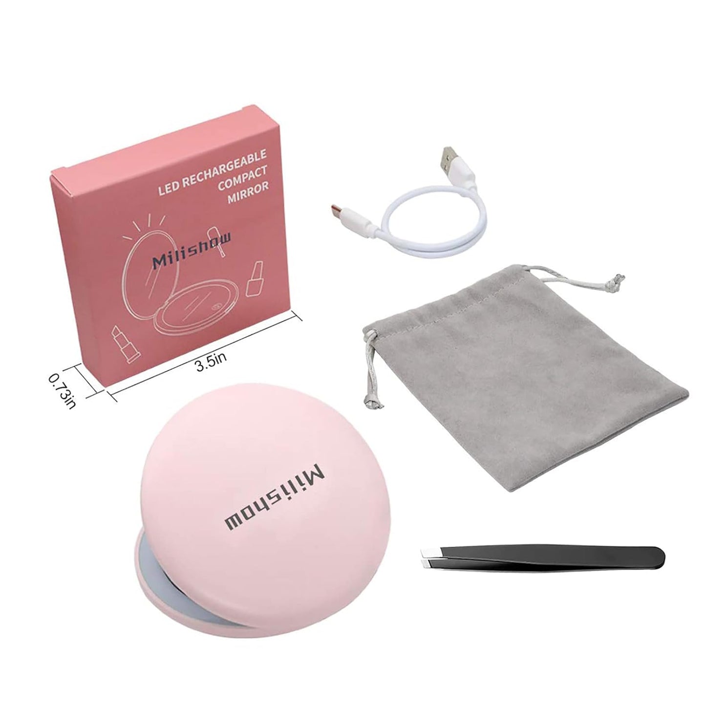 Compact Mirror with LED Light,1x/10x Magnifying Rechargeable Mirror,3.5in, Dimmable Travel Mirror for Purse,Pocket,Handheld 2-Sided Makeup Mirror