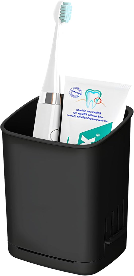 Toothbrush Holder Cup Wall Mounted Drill-Free for Bathroom Shower Electric Toothbrush Toothpaste Razor Holder Removable Waterproof Sturdy Self Draining, Tableware Holder for Kitchen(1pcs&Black)