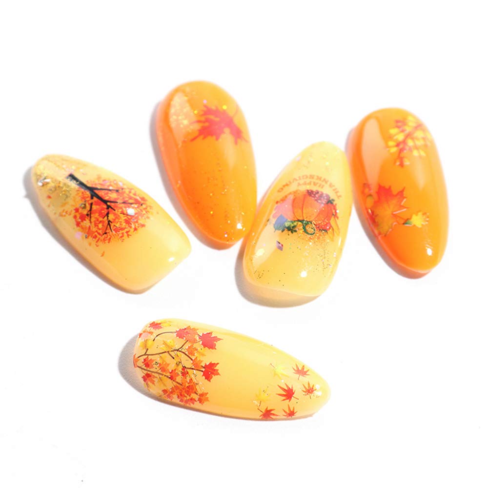 Fall Nail Stickers Autumn Maple Leaf Nail Art Decals Thanksgiving Day Water Decal Transfer Slider Set Turkey Pumpkin Nail Art Foil Stickers Nail Supplies Accessories Decoration Manicure Tips 12 Design