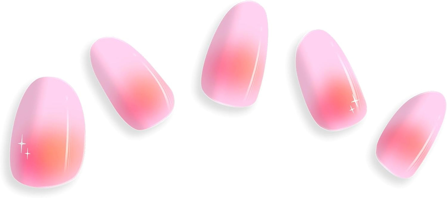 Semi Cured Gel Nail Strips - Minimalist Ombre Nail Polish Wraps, Works with Any UV Lamp - Long Lasting Easy Salon Manicure - 24pcs with 2 Prep Pads, Nail File & Cuticle Stick (Rainbow Sherbet)