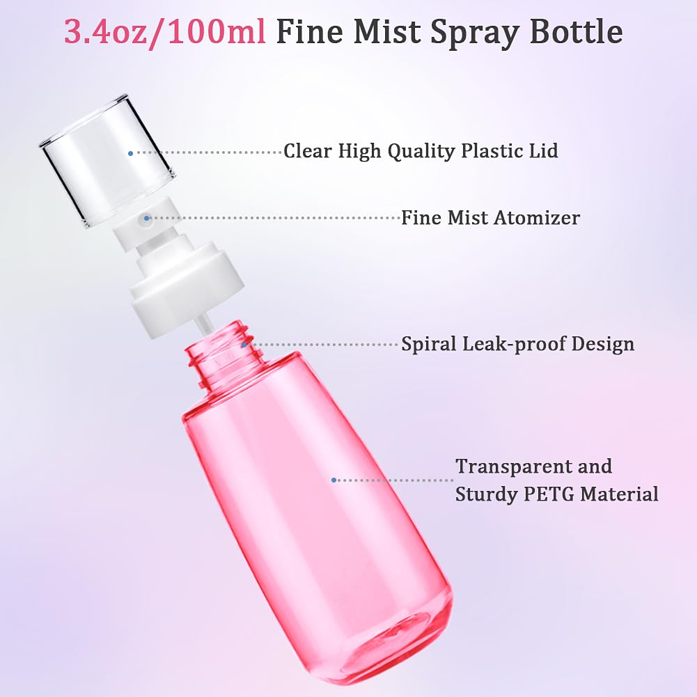Cosywell Fine Mist Spray Bottle 3.4oz/ 100ml Empty Cosmetic Refillable Travel Containers Plastic Hair Spray Bottle Sprayer for Perfume Skincare Makeup Lotion (6color2purple)