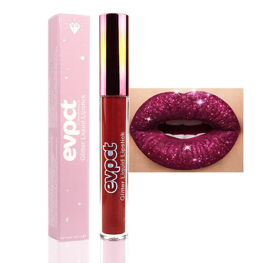 evpct 1Pcs Dark Red Glitter Metallic Shimmer Diamond Lipstick Lip Gloss Stain Set for Women Long Lasting Waterproof, Hot Bright Red Sparkle Glitter Matte long wear Liquid Lipstick Lip Makeup Kit