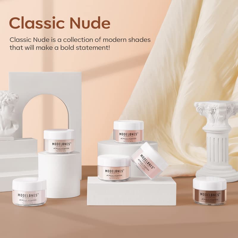 Modelones Acrylic Powder 6 Colors Acrylic Nail Powder Kit Skin Tones Brown Neutral Milky Daily Elegant Nail Acrylic Powder for 3D Acrylic Nail Art Nail Extension No Nail Lamp Needed
