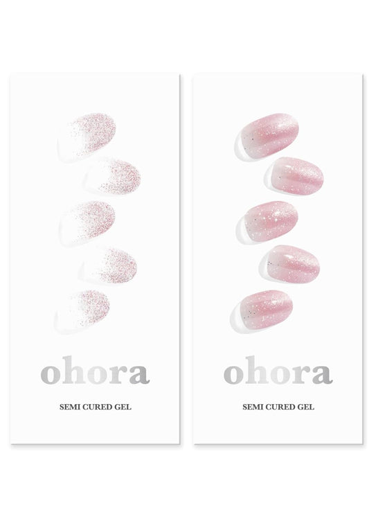 ohora Semi Cured Gel Nail Strips (N Basic Nails no.3 N Beginning) - Works with Any Lamps, Salon-Quality, Long Lasting, Easy to Apply & Remove - Includes 2 Prep Pads, Nail File & Wooden Stick