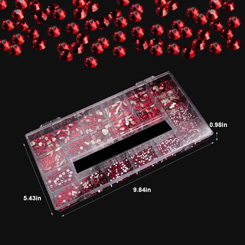 3100Pcs Crystal Red Nail Rhinestones,HOINCO Rhinestones for Nails,Nail Gems and Rhinestones Gems Multi Shapes Nail Charms for Nails Nail Crystal Beads Jewel for DIY Nail Art with Tweezers and Pen