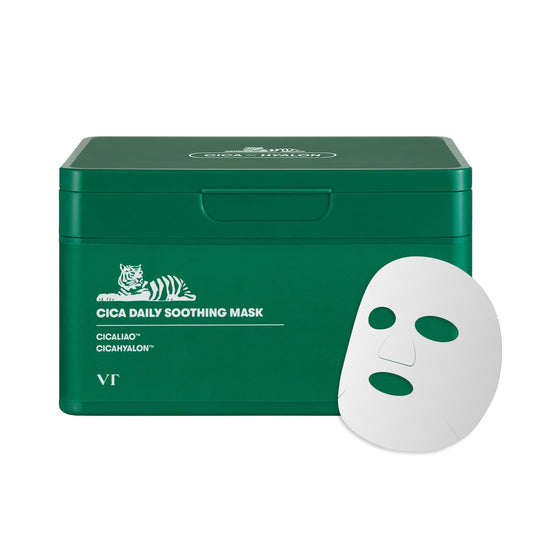 VT COSMETICS CICA Daily Soothing Mask 30 Sheets, Centella Asiatica & Hyaluronic Acid for Moisturizing & Hydrating, Instant Calm & Glow, Skin Softening Facial Mask, Korean Face Mask