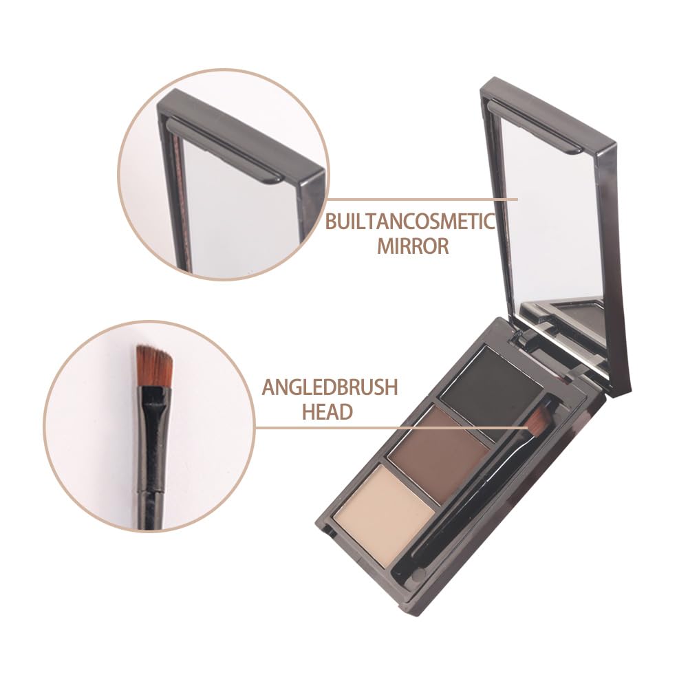 Eyebrow Powder Brown Black Kit,Eye Brow Powder for Women with Brow Brush,Long-Lasting Waterproof Three Colors Brow Filler Get Full Defined Natural Brows,Brown Eyebrow Powder Makeup