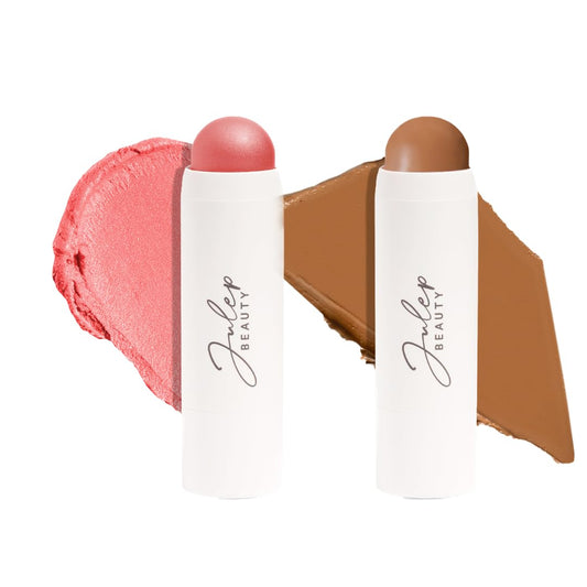 Skip The Brush Contour Duo - Cream to Powder Multi-Purpose Makeup Sticks - Pigmented, Buildable Color for Eyes, Cheeks, and Lips - Melted Cocoa + Golden Guava