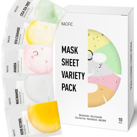 NACIFIC Face Masks Skincare Korean – Premium 10-Sheet Variety Pack for Ultimate Skin Nourishment – Hyaluronic Acid, Ceramide & Vitamin-Infused for All Skin Types