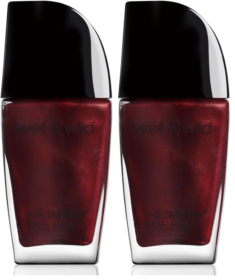 wet n wild Wild Shine Nail Polish, Red Burgundy Frost, Nail Color (Pack of 2)