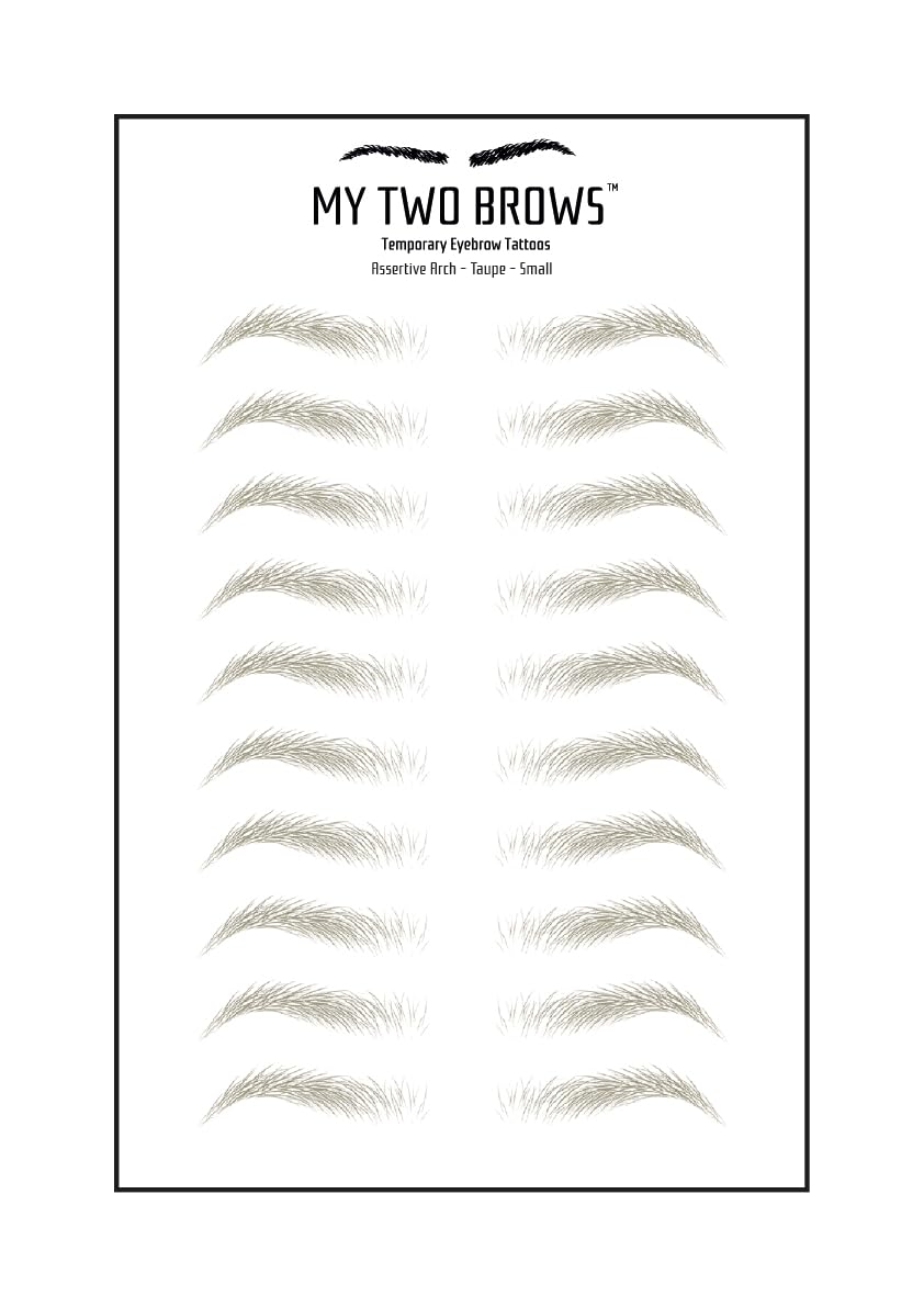 (10 pairs) Taupe Temporary Eyebrow Tattoo - Small Size - Waterproof & Smudgeproof - Assertive Arch Style Eyebrow Stickers - Sheet Lasts up to 30 Days - Won't Work on Existing Brows