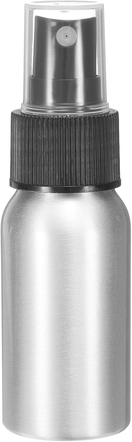 HARFINGTON Aluminum Fine Mist Spray Bottles 30ml/1oz Metal Small Liquid Alcohol Refillable Travel Container with Black Plastic Nozzle Cap for Perfume Skincare Cosmetic Storage Bottle