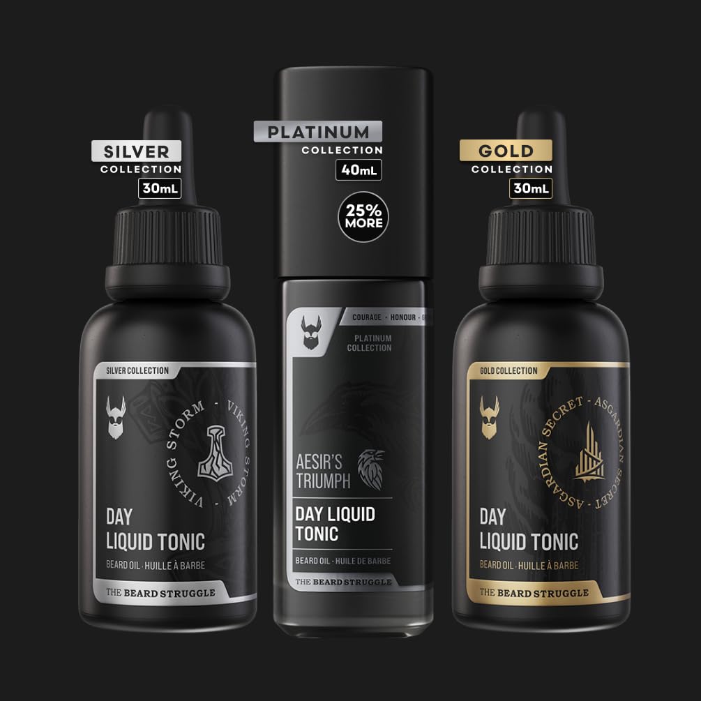 The Beard Struggle - Day Liquid Tonic Beard Oil - Platinum Collection, Surtr's Fury - Beard Oil for Men - Moisturize, Softens Hair, Reduces Itch - Day Time Beard Growth Oil (1 Fl oz)