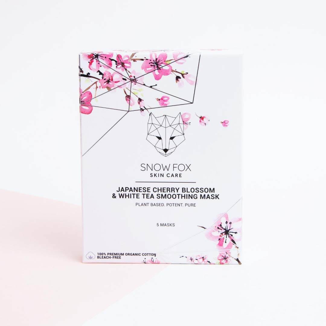 Snow Fox Skincare Japanese Cherry Blossom & White Tea Soothing Mask, 5 Mask