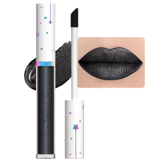 evpct 1Pcs Black Metallic Shimmer Glitter Lip Gloss Liquid Lipstick Long Lasting Waterproof 24, Glitter Pearlescent Metallic Sparkly Liquid Lipsticks Lip Stains Makeup Set for Women 06