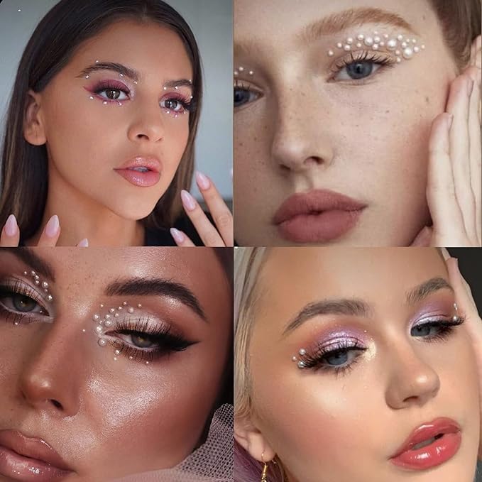 Nail Art Pearls with Nail Rhinestones Glue Gel Flatback Pearls Nail Charms Luxurious Nail Supplies Accessories Gold Silver Nail Gems Jewelry Pearls for Women Nail Design