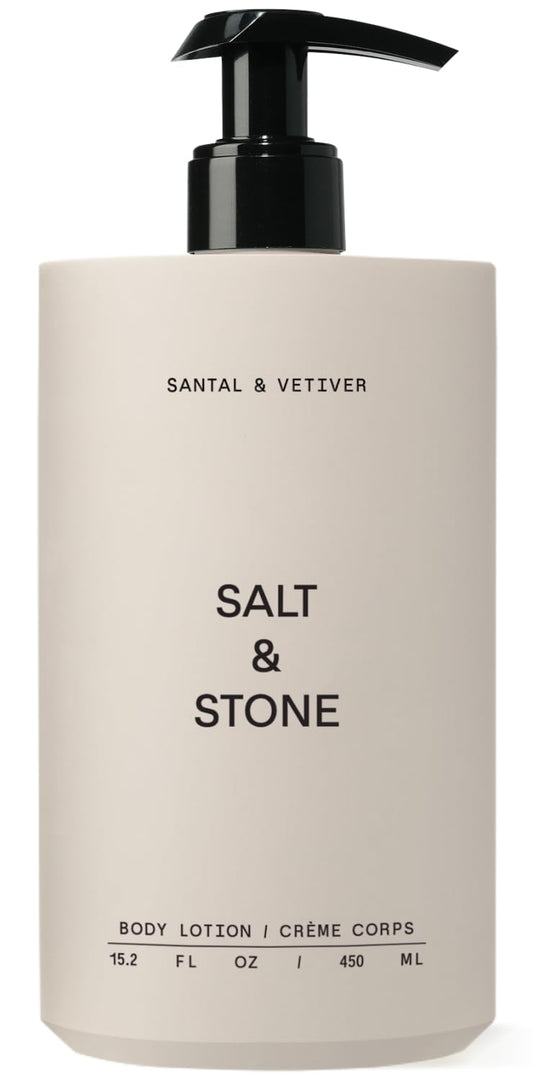 Salt & Stone Body Lotion for Women & Men| Scented Daily Body Lotion | Hydrates, Nourishes & Softens Skin | Restores Dry Skin | Fast-Absorbing | Cruelty-Free & Vegan (450 ml) (Santal & Vetiver)