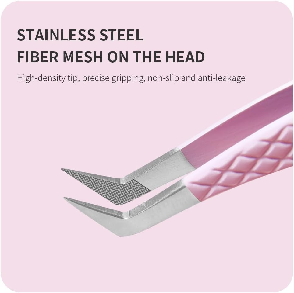 Eyelash Extension Tweezers,Fiber Tip Grip Boot Volume Lash Tweezers,Professional Pointed Lash Extension Tweezers for Easy Lash Application and Removal(2Pcs-F06/08)