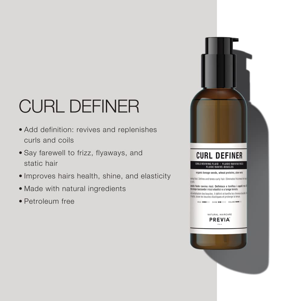 PREVIA Curl Defining Fluid - Natural Hydrating Leave In Conditioner for Curly Hair - Moisturize, Strengthen & Enhance Curls - Vegan & Organic Leave Conditioner - 6.7 oz