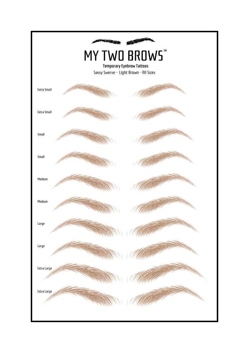 (10 pairs) Light Brown Temporary Eyebrow Tattoo - Small Size - Waterproof & Smudgeproof - Sassy Swerve Style Eyebrow Stickers - Sheet Lasts up to 30 Days - Won't Work on Existing Brows