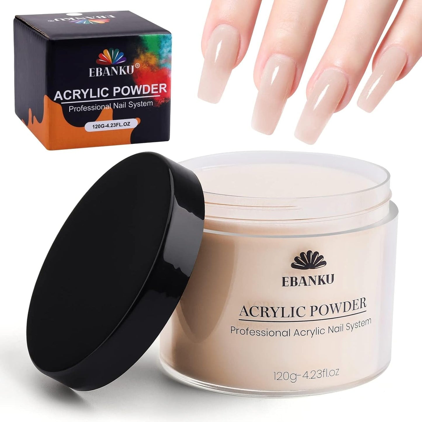 EBANKU Nude Acrylic Powder, 120g/4.23oz Acrylic Powder Large Capacity Professional Acrylic Nail Powder for Nail Acrylic Extension, Nail Carving, Long-Lasting, No Nail Lamp Needed