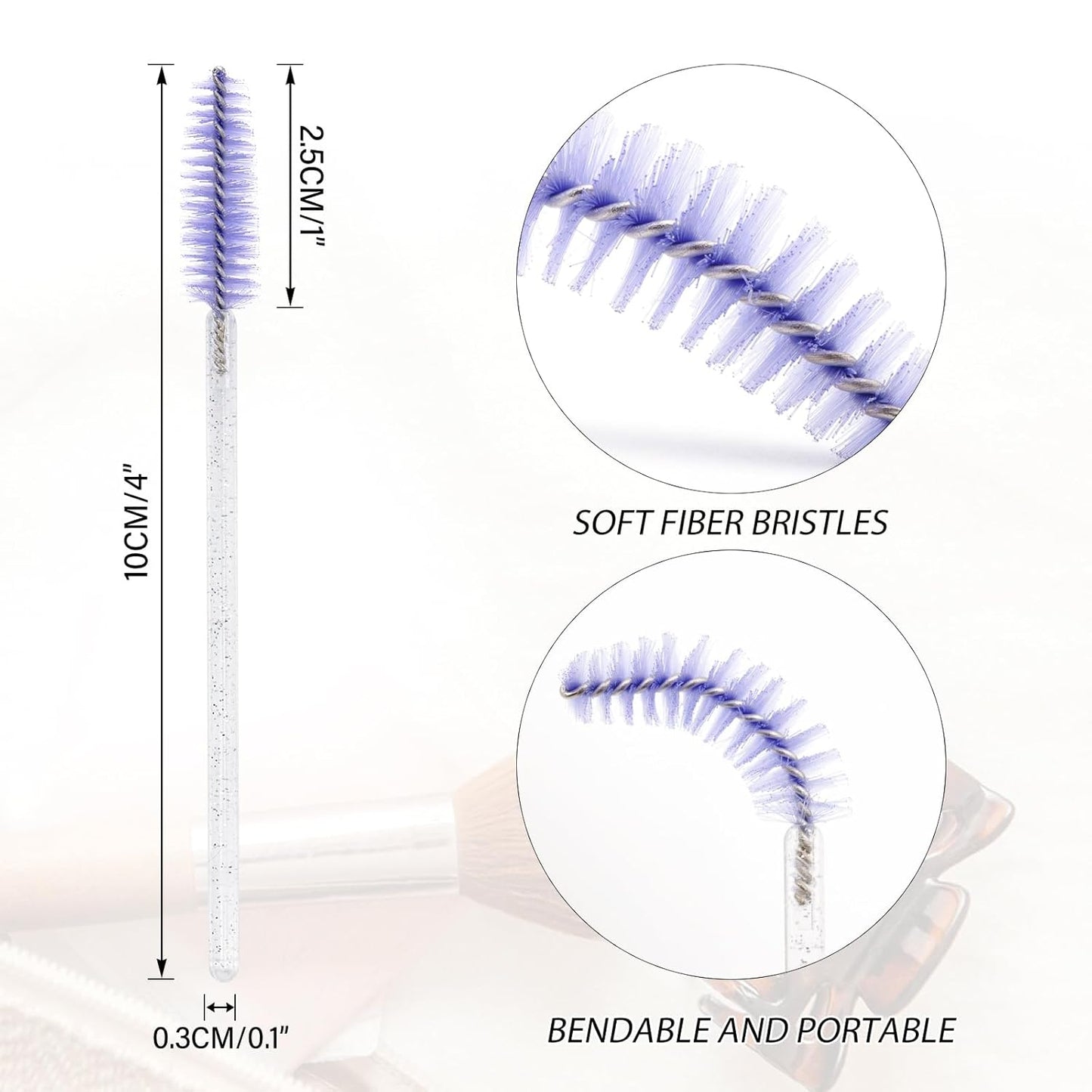 G2PLUS 100PCS Disposable Mascara Brushes, Crystal Lash Brush Makeup Kit, Adjustable Eyelash Spoolies for Eyelash Extensions, Eyebrow and Makeup (White + Purple)