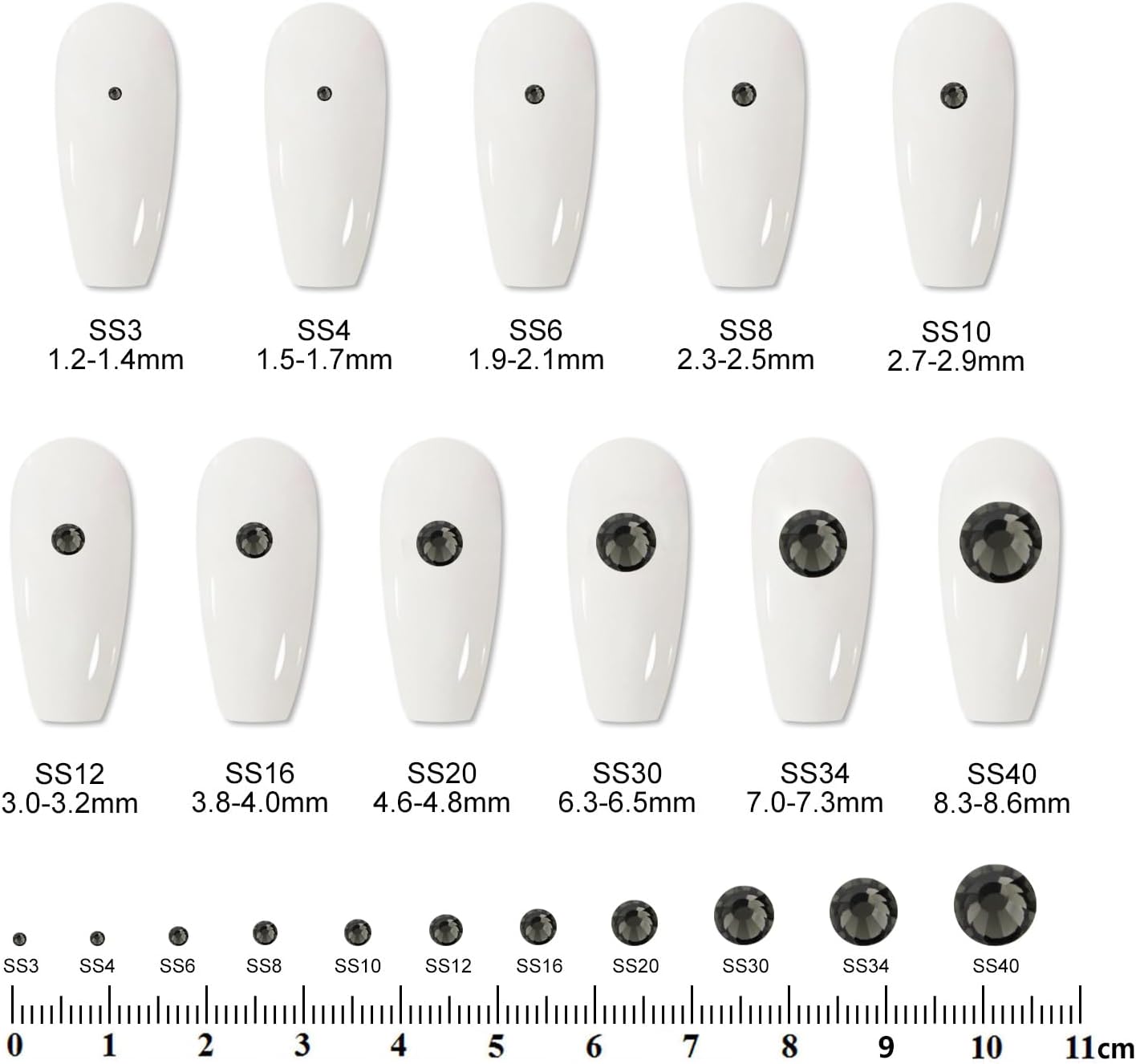 2000PCS SS20 Flatback Rhinestones | 12-Facet Diamond-Cut Glass Gems for Nail Art, Clothing, DIY Crafts |Glue-On Decoration Stones with Silver Backing(Black Diamond)