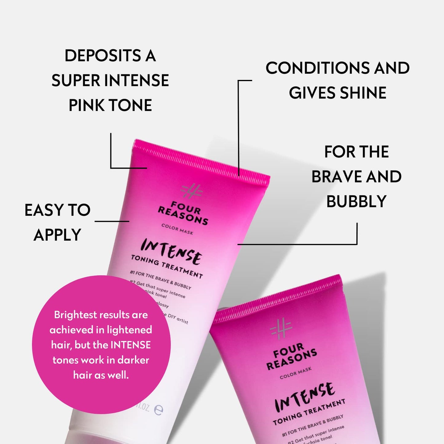 Four Reasons Color Mask INTENSE - Pink – (27 Colors) Intensive Toning Treatment - Color Depositing Conditioner – Semi Permanent Hair Dye for Lightened and Colored Hair– 100% Vegan, 6.76 fl oz