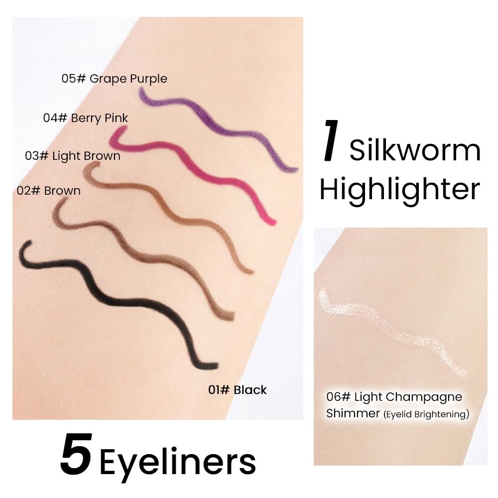 Kaely 1.5mm Skinny Gel Eyeliner Pencil,Shimmer Cat Eye Liner Makeup Pen,Cream Smooth Eyeliner Crayon,delineador de ojos contra el agua,Waterproof Long Lasting 16 Hour Wear,Vegan & Cruelty Free,06