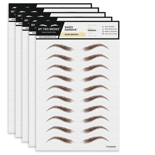 50 Pairs Dark Brown Temporary Eyebrow Tattoos, Waterproof and Smudge-Proof Medium Sassy Swerve Style Realistic Eyebrow Stickers for Women, Easy to Apply, Won't Work on Existing Brows