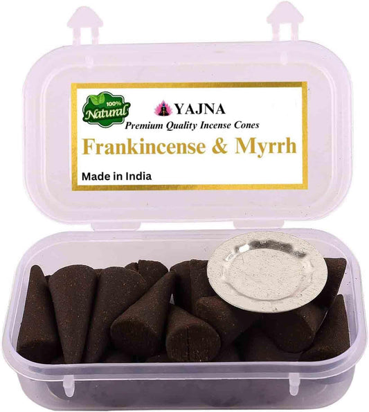 Yajna Frankincense-and-Myrrh 100%-Natural-Incense-Cones Handmade-Hand-Dipped Organic-Chemicals-Free for-Purification-Relaxation-Positivity-Yoga-Meditation The-Best-scents (60 Count)