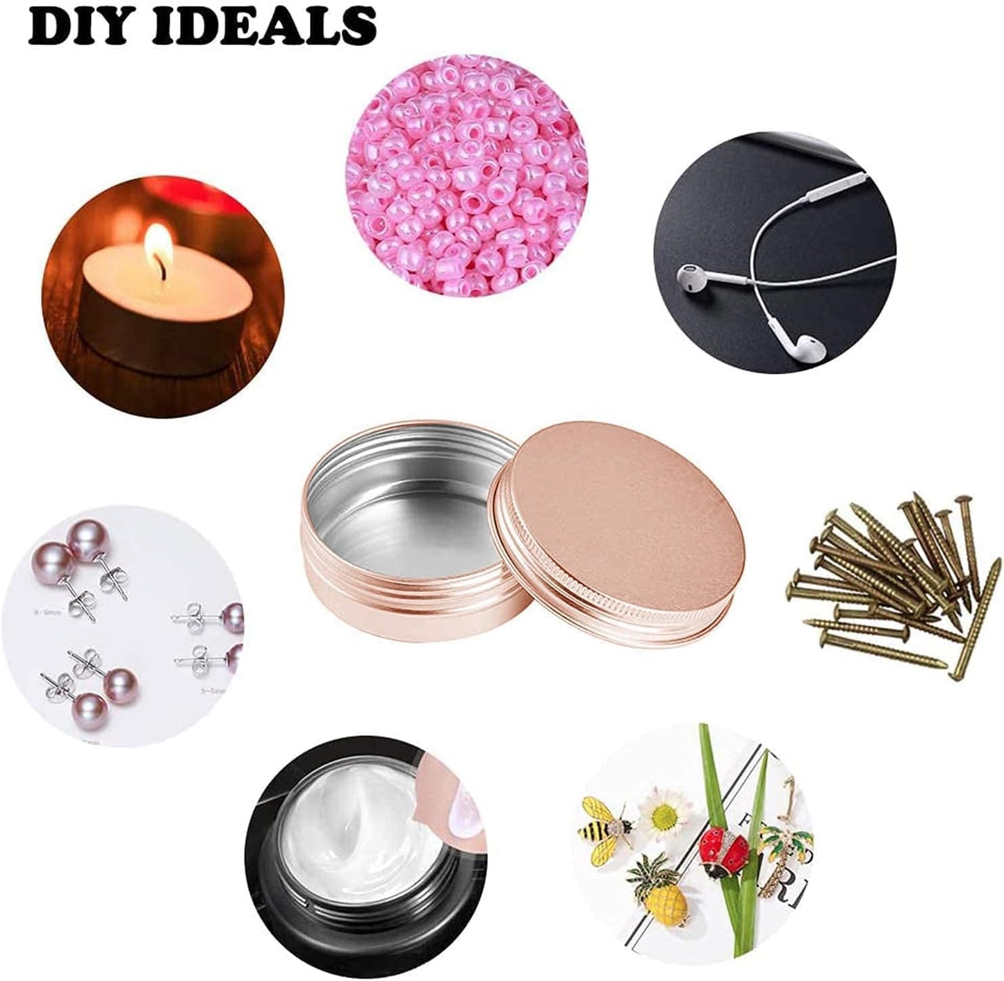 1 Ounce Aluminum Tin Jar with Screw Cap 30mL Tin Cans Refillable Containers for Cosmetic, Lip Balm, Cream, Lotion, Balms, Spices, Salve, Rose Gold 40 Pcs