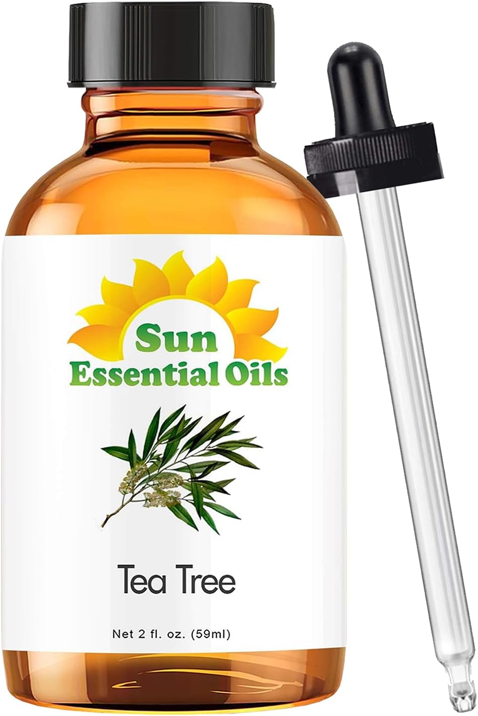 Sun Essential Oils - 2 oz Tea Tree Essential Oil for Skin, Hair, Scalp, Diffuser, Humidifier & Aromatherapy Massage - Scent for DIY Soap, Candle, Shampoo & Lotion Making at Home