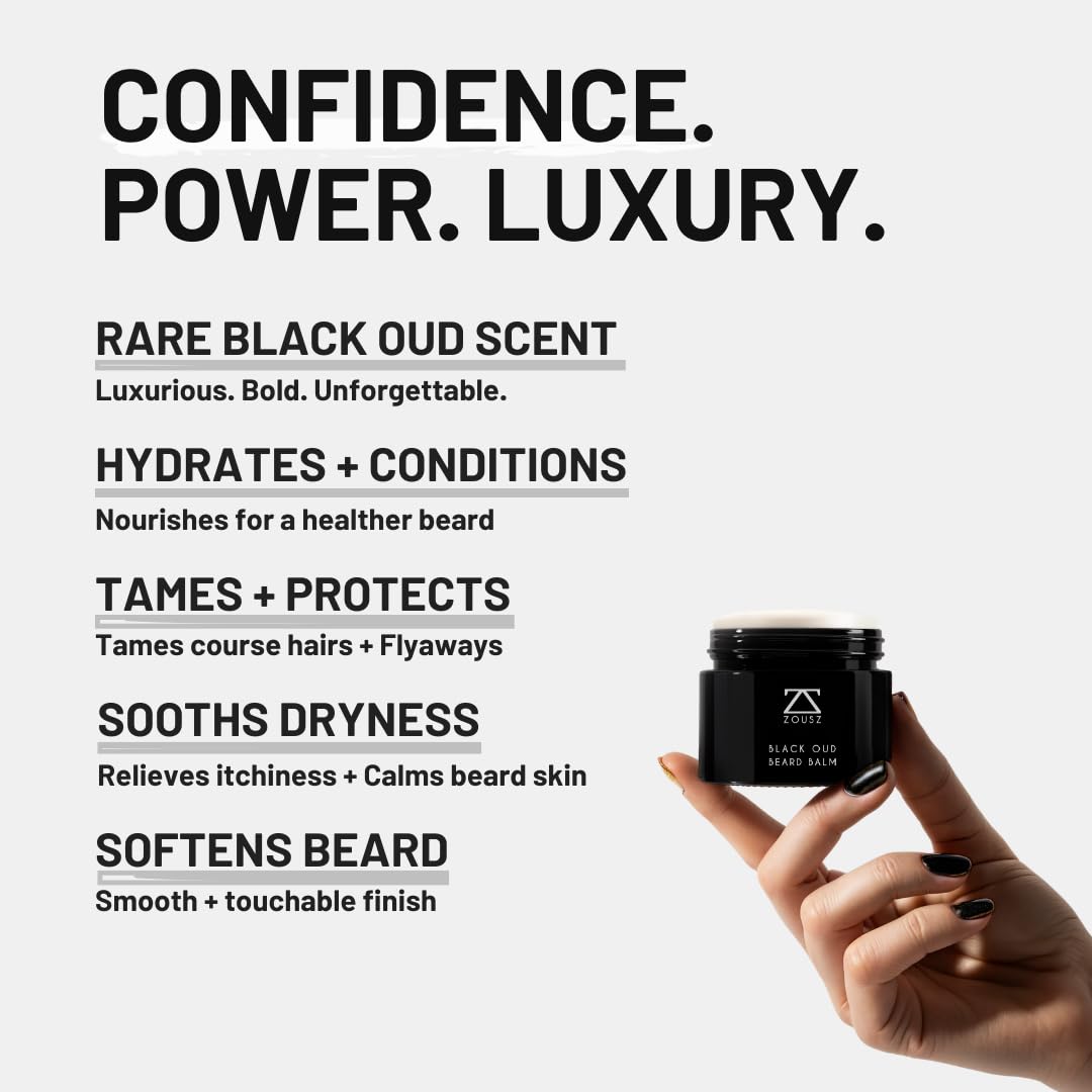 Black Oud Beard Balm for Men – Luxurious Beard Cream with Shea Butter, Coconut Oil & Rich Cream Texture – Deep Conditioning & Styling – 50g