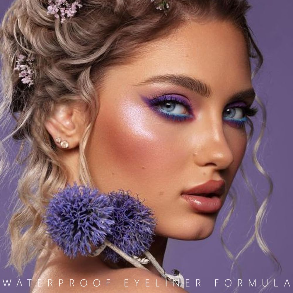 Purple Eyeliner Pencils for Eyes, Violet Dark Purple Colored Eye Liner Pencil Makeup Waterproof Smudge Proof, Colored Gel Waterline Eyeliner Liquid Face Eye Paint Stick Lipstick Halloween Makeup 09