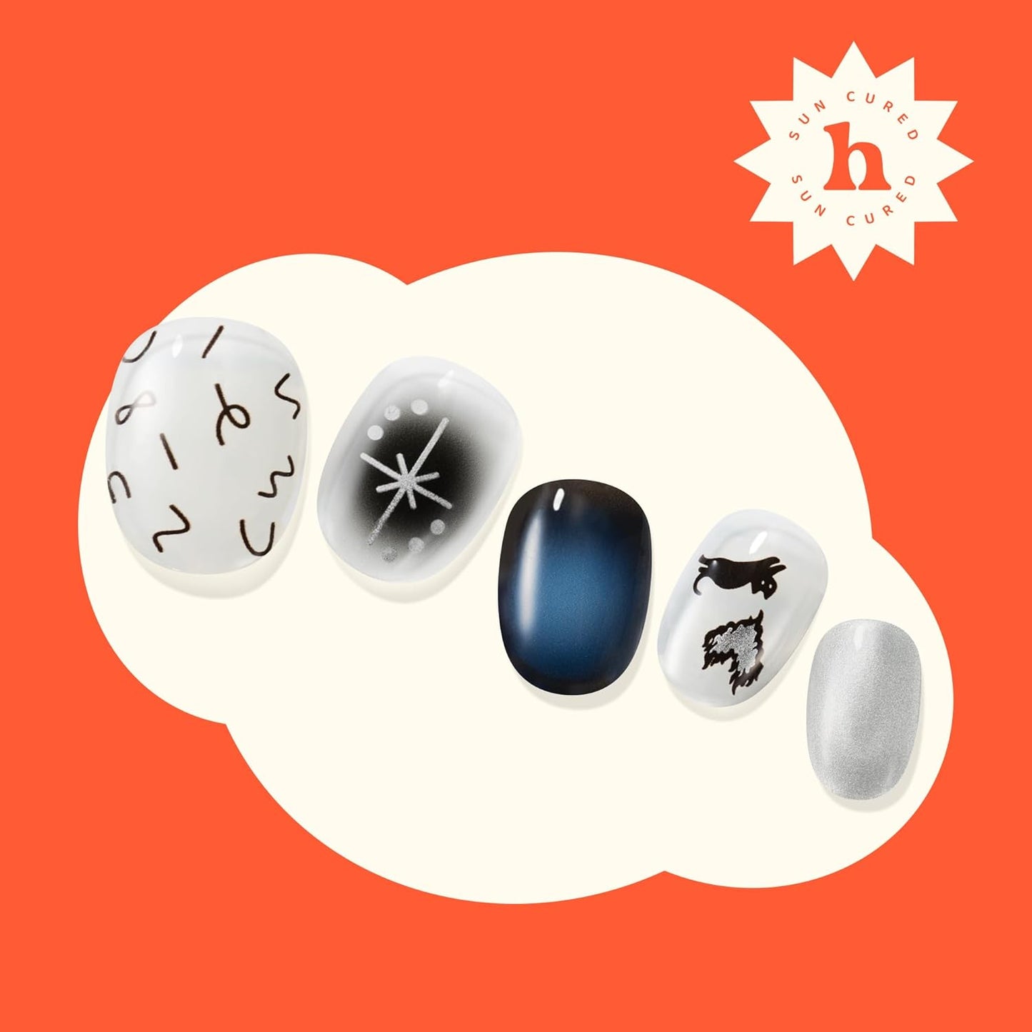 Semi Cured Gel Nail Strips | No LED Lamp Needed | Glitter, Black, White | Easy Apply & Remove, Salon Quality | Includes 28 Strips, 1 Prep Pads, Nail File & Wooden Stick - Hey, You’re Timeless