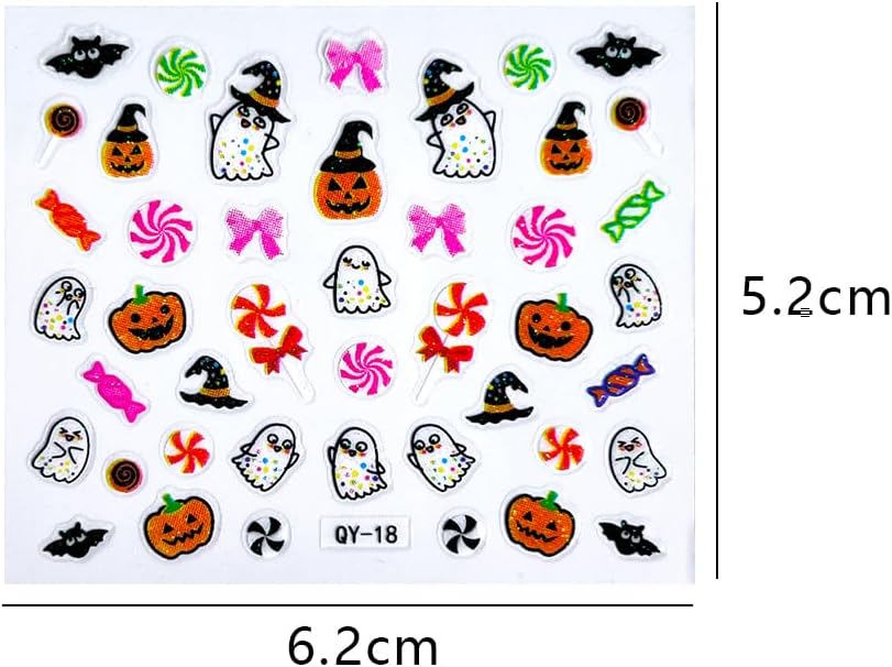 30 Sheet Halloween Nail Art Stickers Decals Cute Ghost Pumpkin Design Spider Web Scary Eyes Acrylic Nails Supplies for Women Manicure Decorations