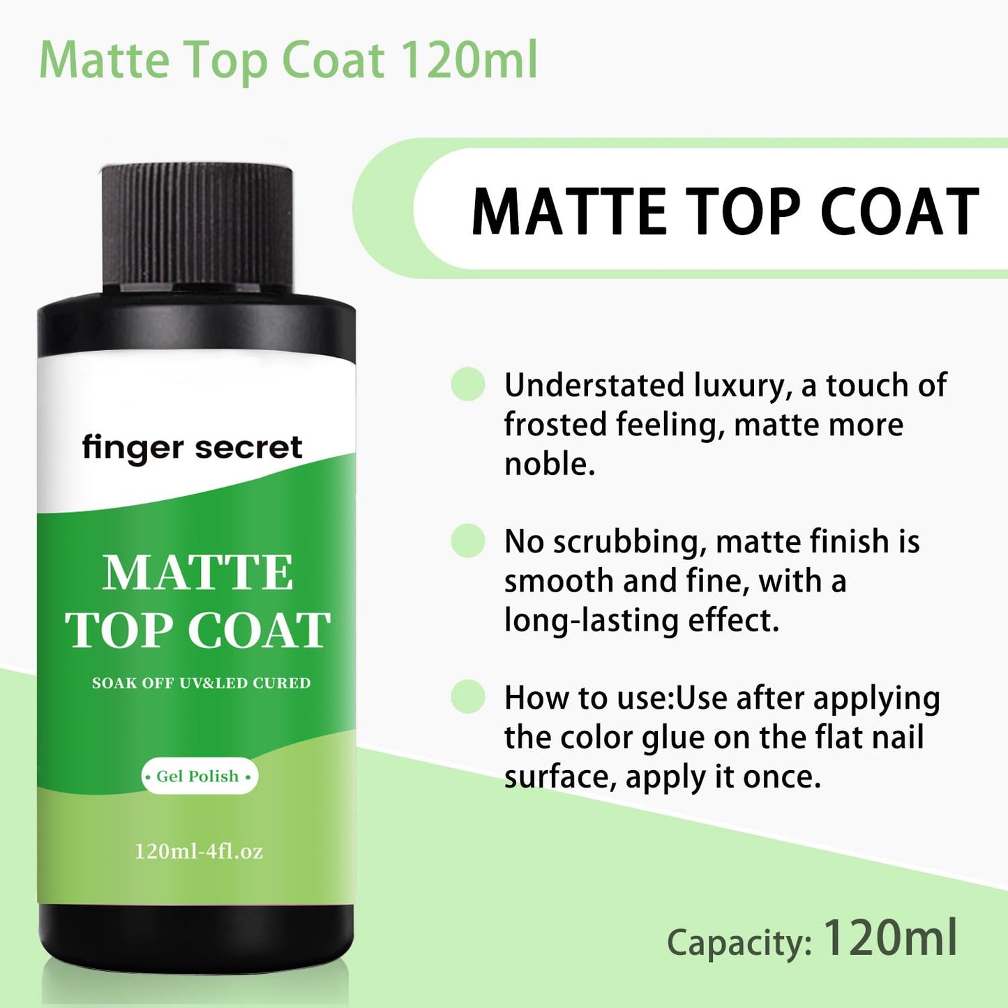 120ml/4floz Matte Top Coat for Gel Nail Polish,Fashion Matte Nail Polish,Nail Supplies for DIY in Salon or Home Use.