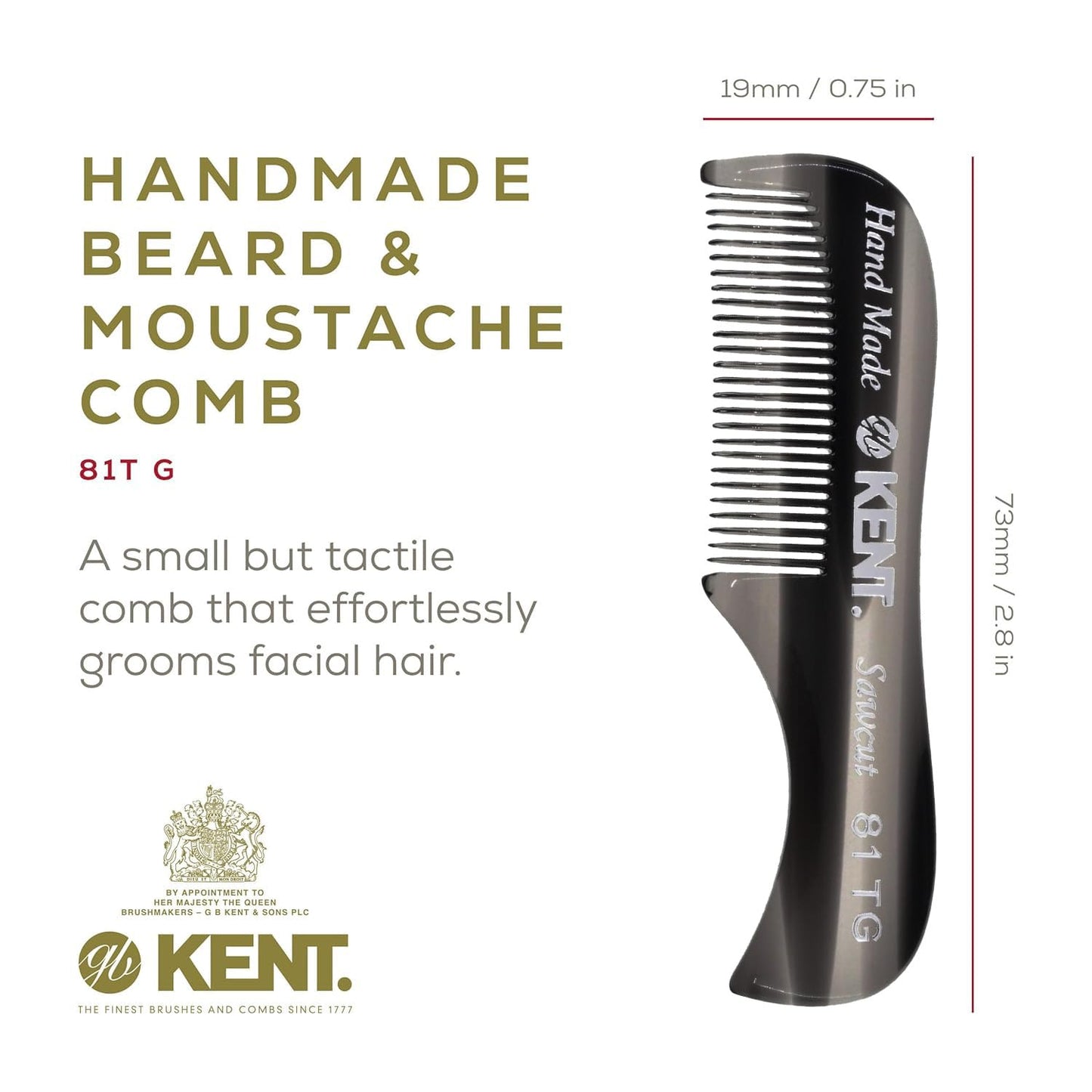 Kent 81T FOT Black Graphite Beard Pocket Comb Set for Men - Beard Kit for Travel and Home, Mustache Comb for Men, Mini Comb Beard Combs for Mens Grooming, Sawcut Hand polished Made in England
