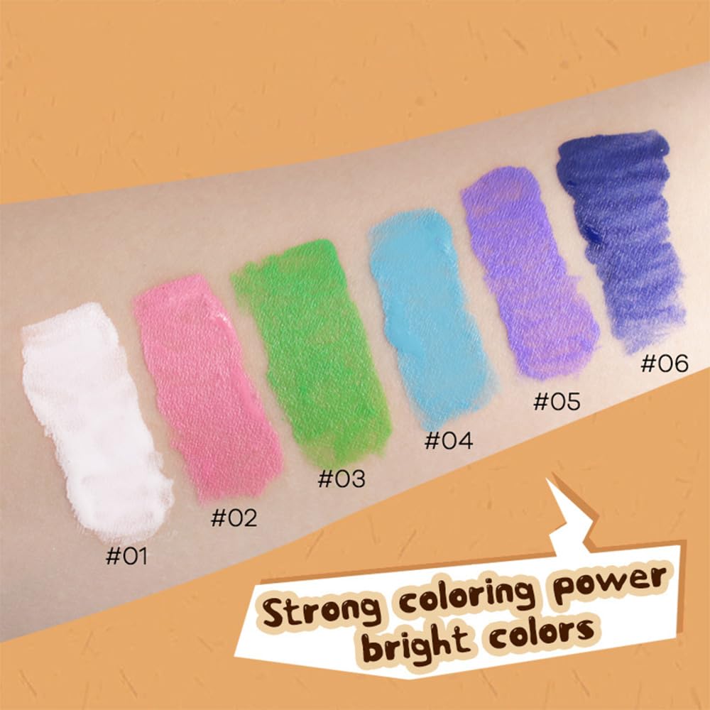 6 Pcs Colorful Matte Liquid Eyeshadow Eyeliner Set, White, Pink, Green, Blue, Purple, Dark Blue, Halloween Stage Clown Children's Makeup, Quick-Drying, Long-Lasting, Waterproof (6Pcs-Matte Colorful 2)