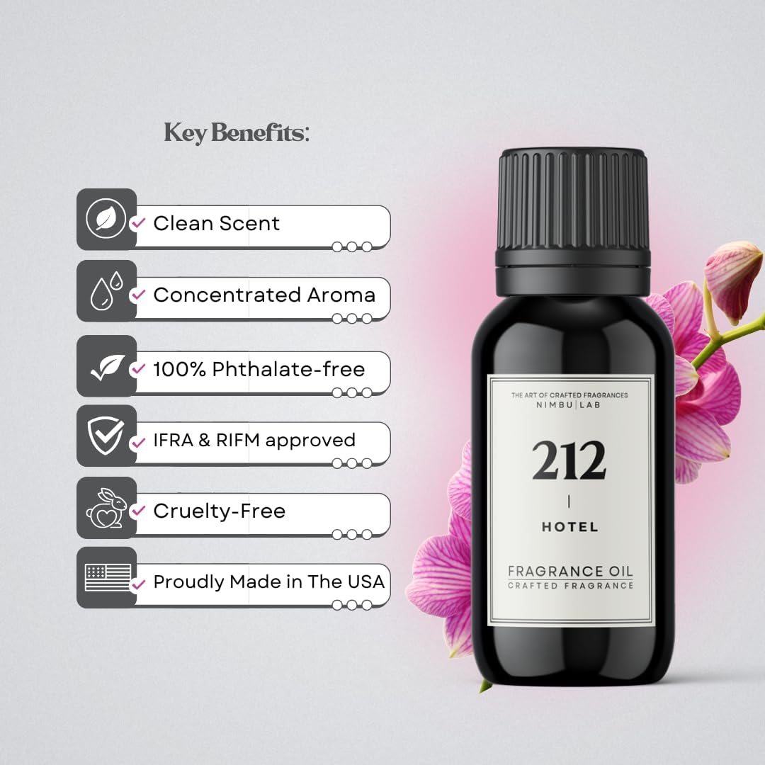 212 Hotel Fragrance Oil for Diffuser - Hotel Collection Oil with Euro Dropper Cup – Long-Lasting Home Fragrance – Scented Oils Gift – Home Luxury Scents 1.00 Fl Oz - Floral and Marine