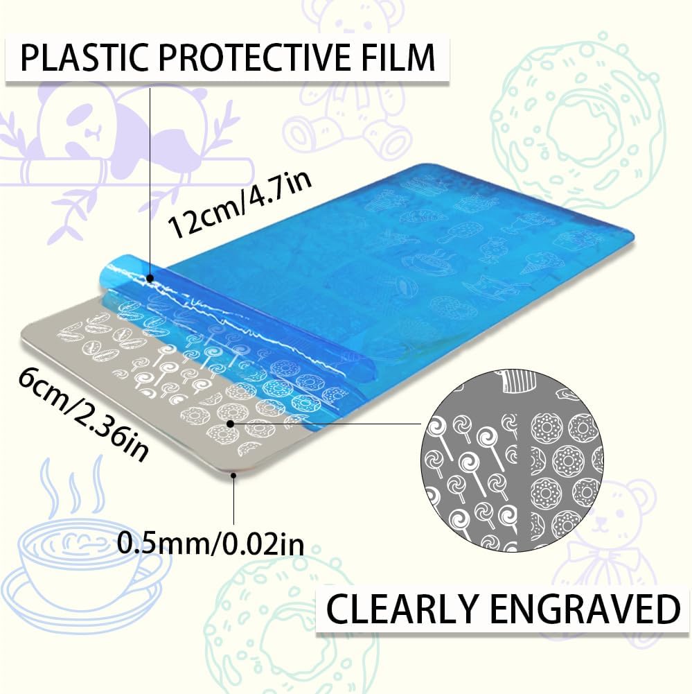 PH PandaHall 3pcs Panda Nail Stamper Food Nail Art Stamping Plate Cake Nail Printing Plate Animal Nail Stencils Print Nail Stencils Stainless Steel Nail Image Plates for Nail Design Manicure Salon