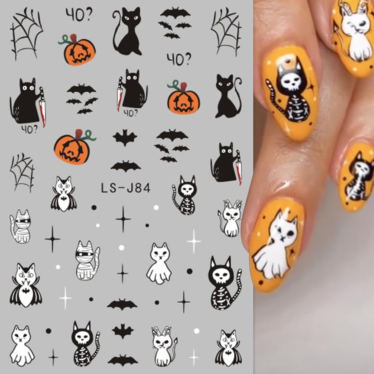 Halloween Nail Stickers 6 Sheets Halloween Self Adhesive Nail Design Stickers Goth Ghost Pumpkin Skeleton Black Cat Bat Nail Art Stickers Supply Halloween Nail Decals for Women DIY Manicure