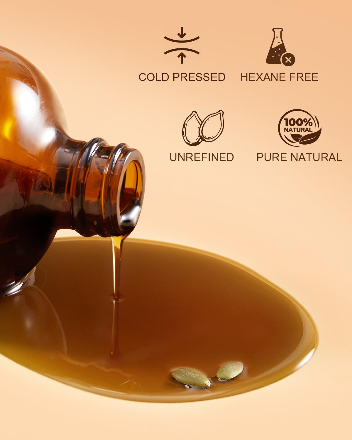 Yoken Cold-Pressed Pumpkin Seed Oil for Hair, Glass Bottle, 100% Pure & Natural Carrier, Massage Oils, Unrefined, 16 Fl Oz with Pump, Pumpkin Oil for Skin, Face, Nails, Body Moisturizer, Hexane-Free