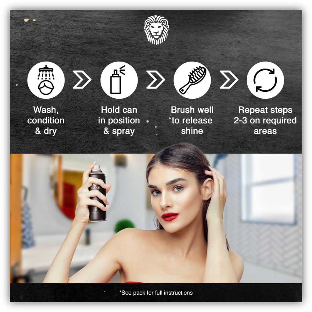 MANE Hair Thickening Spray & Root Touch Up, Instantly Thicker Hair for Men & Women, Fill in Hairlines and Hide Thinning and Fine Patches - Jet Black, 12 Colors (6.76 oz)