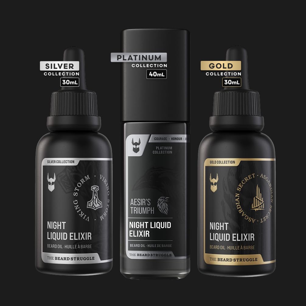 The Beard Struggle Night Liquid Elixir Beard Oil - Silver Collection - Alfheim's Forests - Softens, Moisturizing, & Healthier Beard Growth - Vegan-Friendly Beard Growth Oil (1 Fl oz)