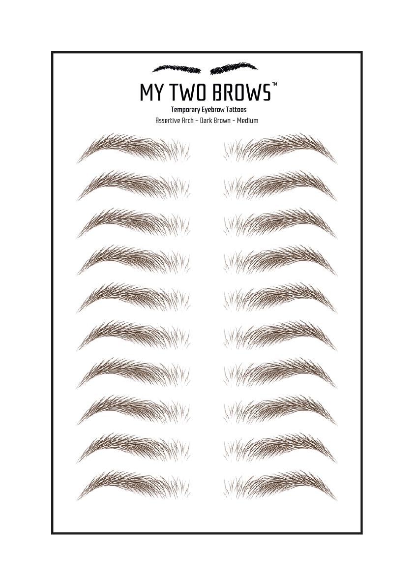 (10 pairs) Dark Brown Temporary Eyebrow Tattoo - Medium Size - Waterproof & Smudgeproof - Assertive Arch Style Eyebrow Stickers - Sheet Lasts up to 30 Days - Won't Work on Existing Brows