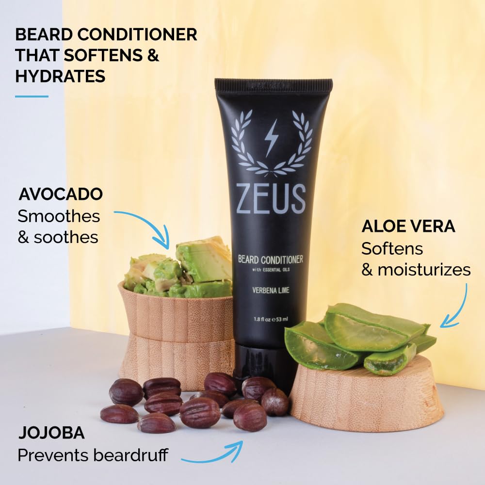 ZEUS Travel Beard Shampoo & Conditioner Combo for Men, Grooming Set with Green Tea & Essential Oils, Softens, Hydrates & Moisturizes Facial Hair (Made in USA) Sandalwood