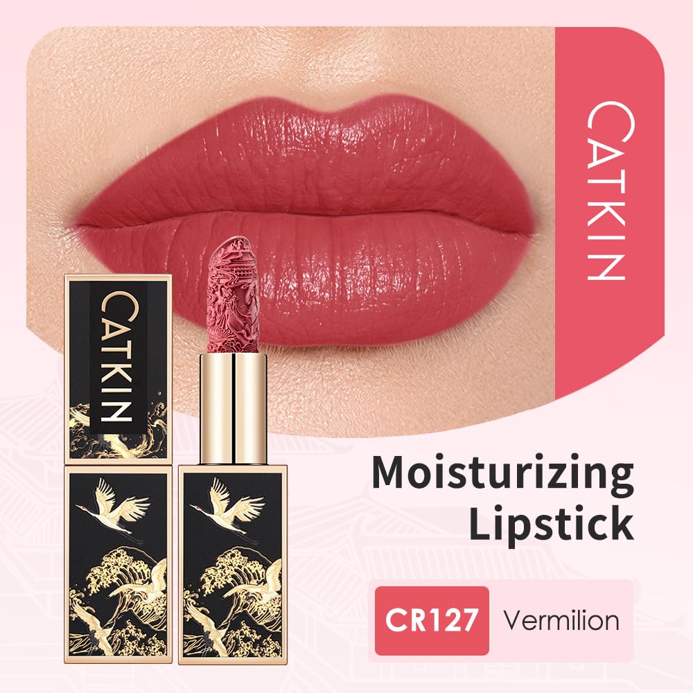 Catkin Moist Lipstick Hydrating High Impact Color Infused with Vitamin E and Avocado Oil Smooth Soft Texture Long Lasting Pink Glow Finish 127