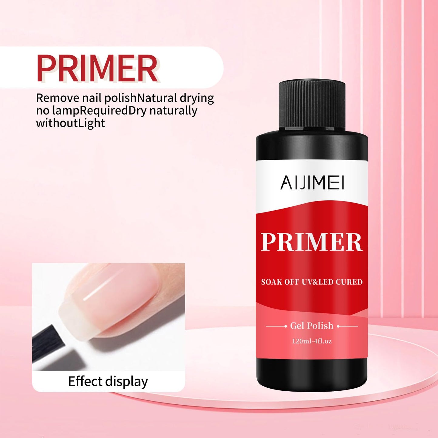 AIJIMEI 120ml Rapid-Dry Nail Primer, Nail Primer for Stronger Nails Enhances Adhesion & Shine Primer for Nail, Sensitive Skin Nail Care Compatible with All Polishes Nail Art 4fl.oz